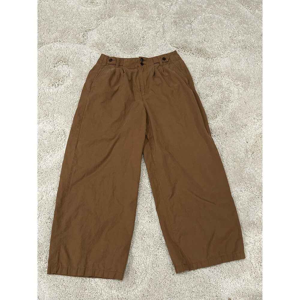 Madewell Pants The Harlow Wide Leg Womens Sz 8P Brown Linen Blend